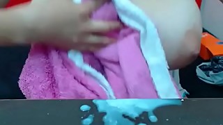 Pregnant milf plays milk boobs