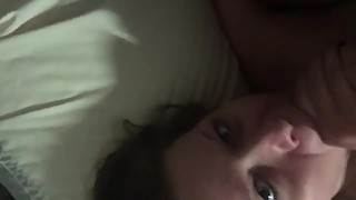 Wife shows off her mouthful of cum and swallows every drop.